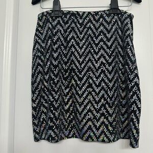 Just Polly Sequin Mini Skirt Black Silver Chevron Sz S